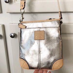 Coach silver metallic crossbody bag